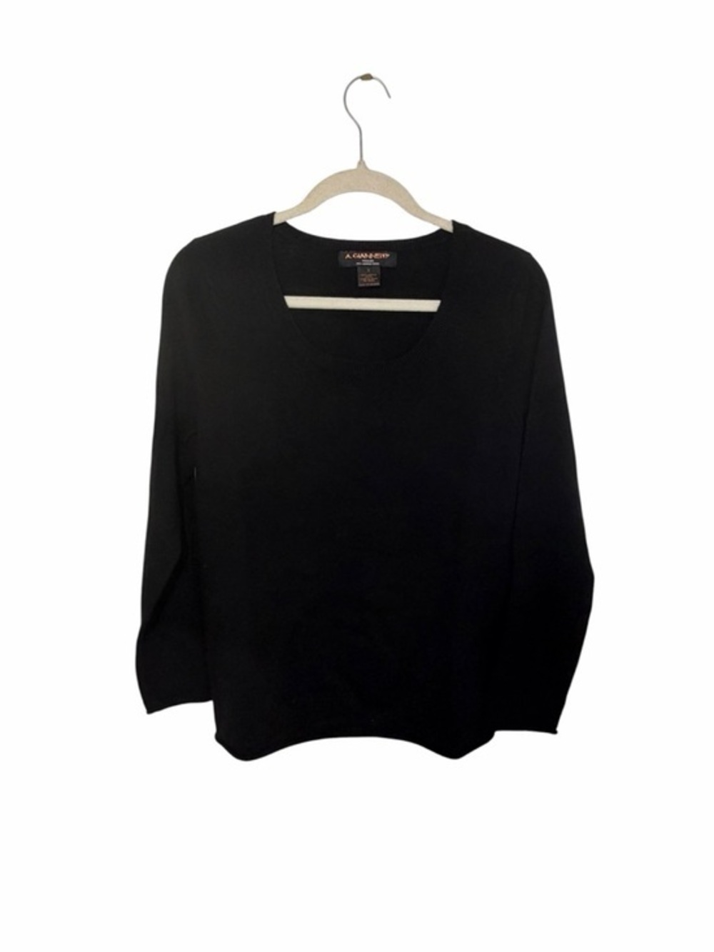 A. Giannetti Black Scoop Neck Sweater Merino Wool Lightweight Office Plus Size